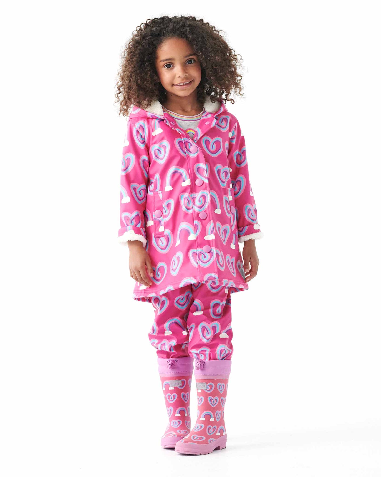 Twisty Rainbow Hearts Sherpa Lined Gumboots