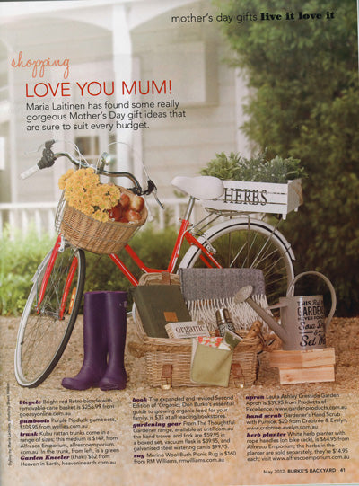 March 2010 'Australian House and Garden Shopping' section entitled 'Nine By Design' featured gumboots and Wellies from wellies.com.au. Styling by Jo Carmichael, Photography by Sue Ferris