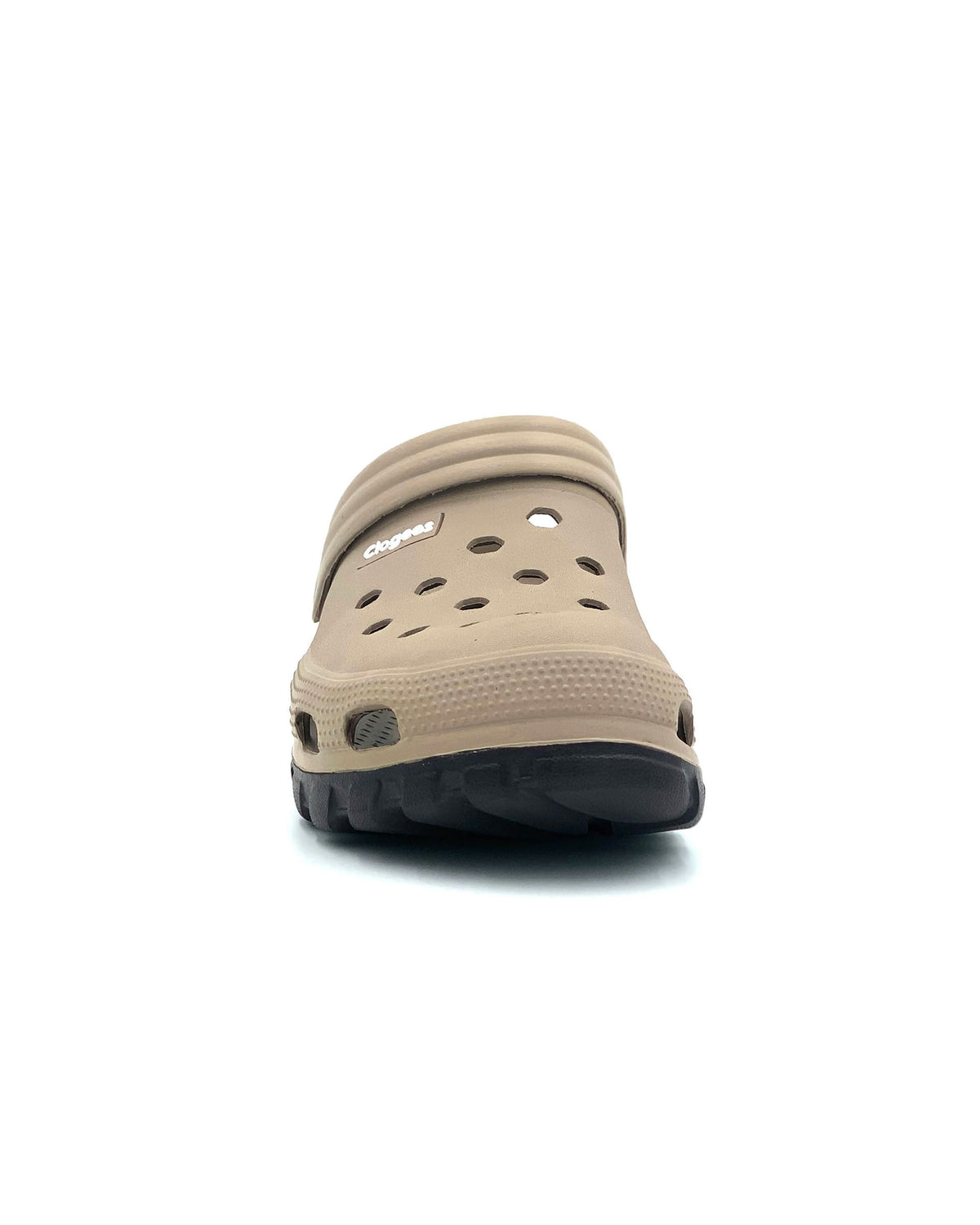 Beige clog shoe on a white background