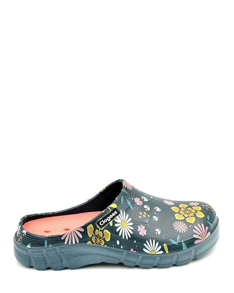 Womens Garden Clogs Green Daisies 1 | Wellies Online