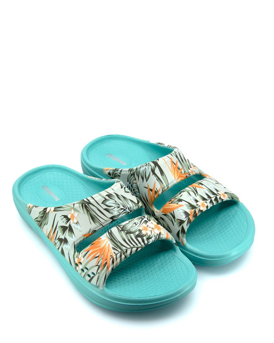 Womens Island Slides Aqua Palm 1 | Wellies Online