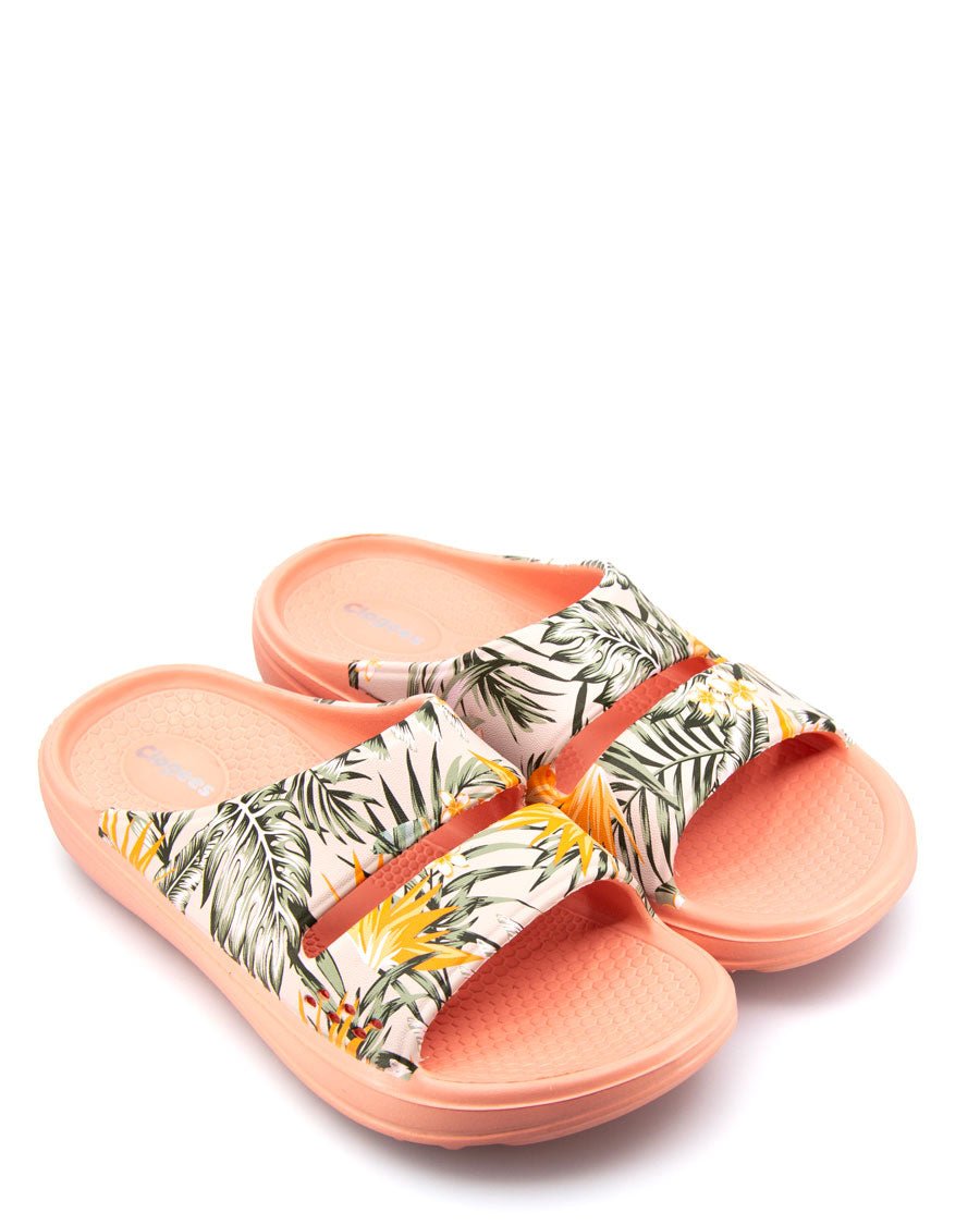 Womens Island Slides Coral Palm 1 | Wellies Online