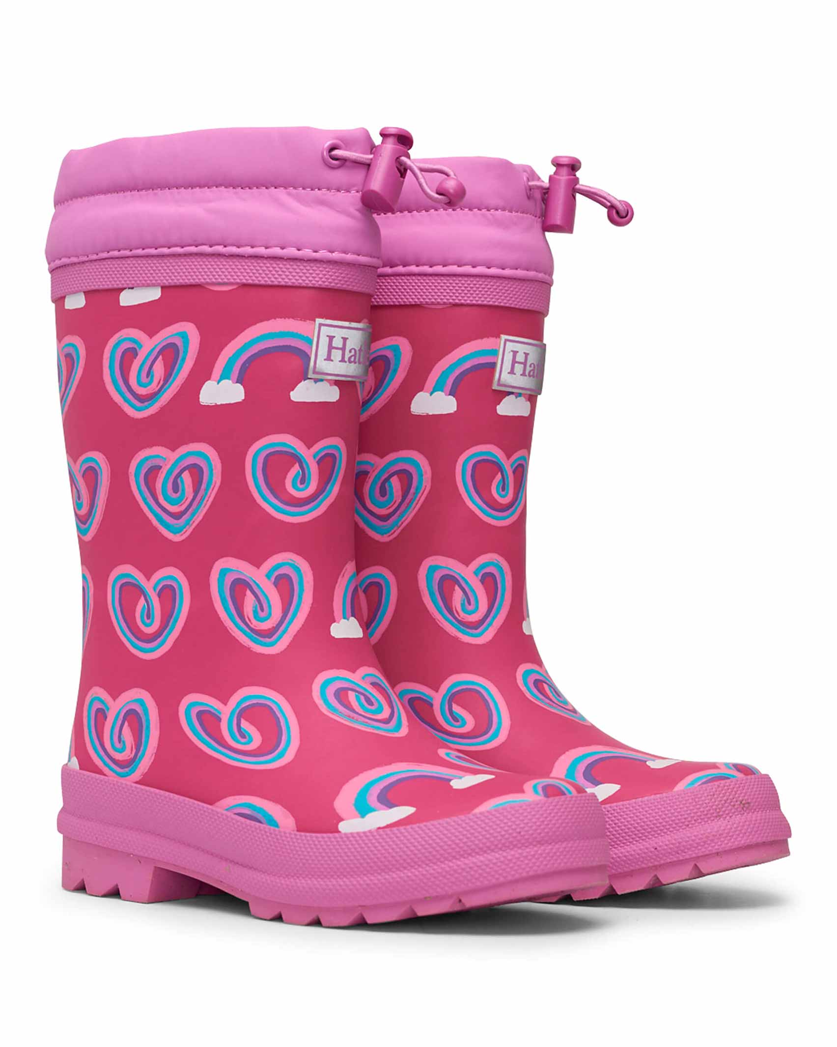 Twisty Rainbow Hearts Sherpa Lined Gumboots • Wellies Online