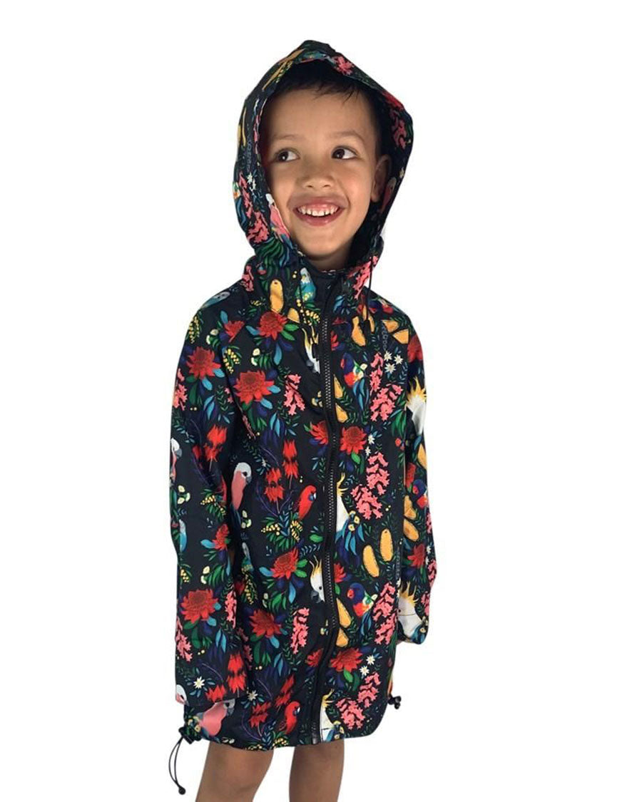 Bush Parrots Kids Rain Jacket
