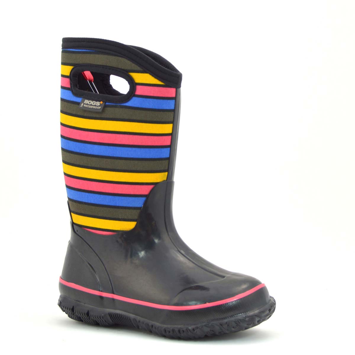 Classic Stripes Black Multi Kids Gumboots 4 | Wellies Online