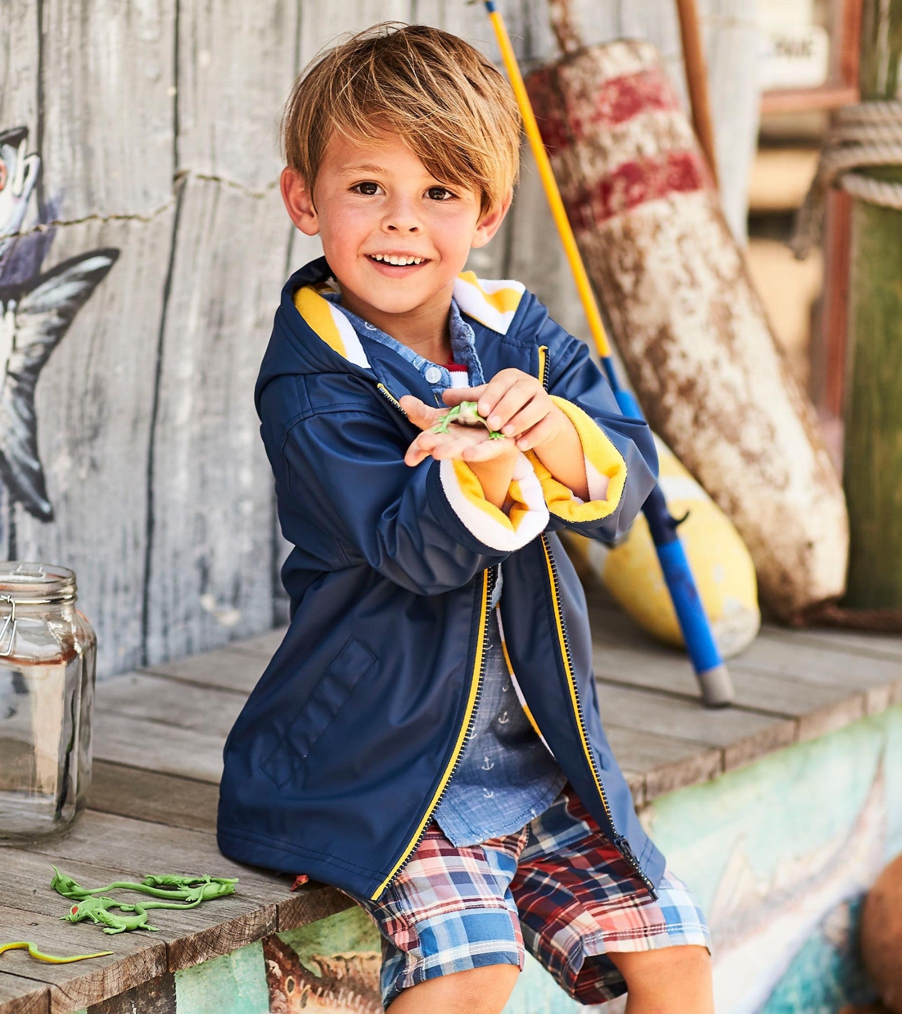 Navy With Yellow Zip Up Splash Jacket