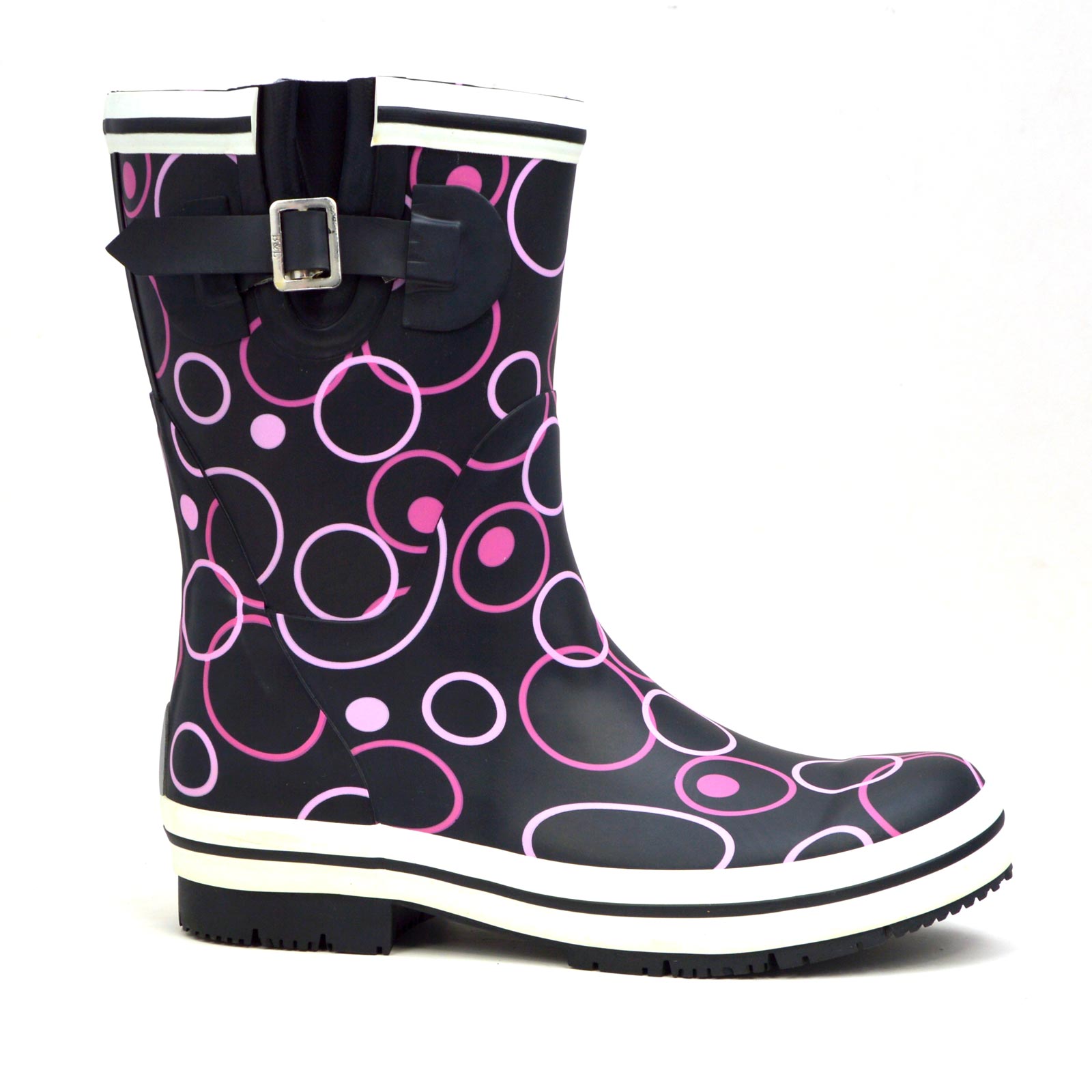 Pink Circles Mid Black Gumboots 3 | Wellies Online