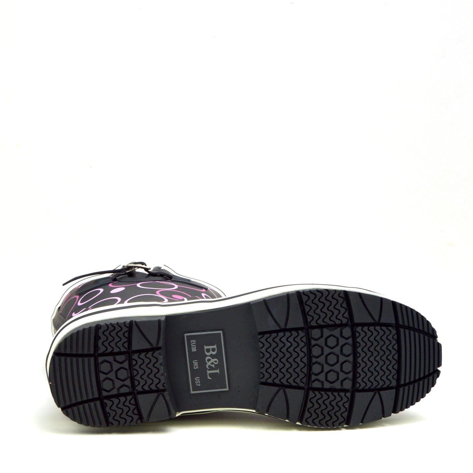 Pink Circles Mid Black Gumboots 27 | Wellies Online