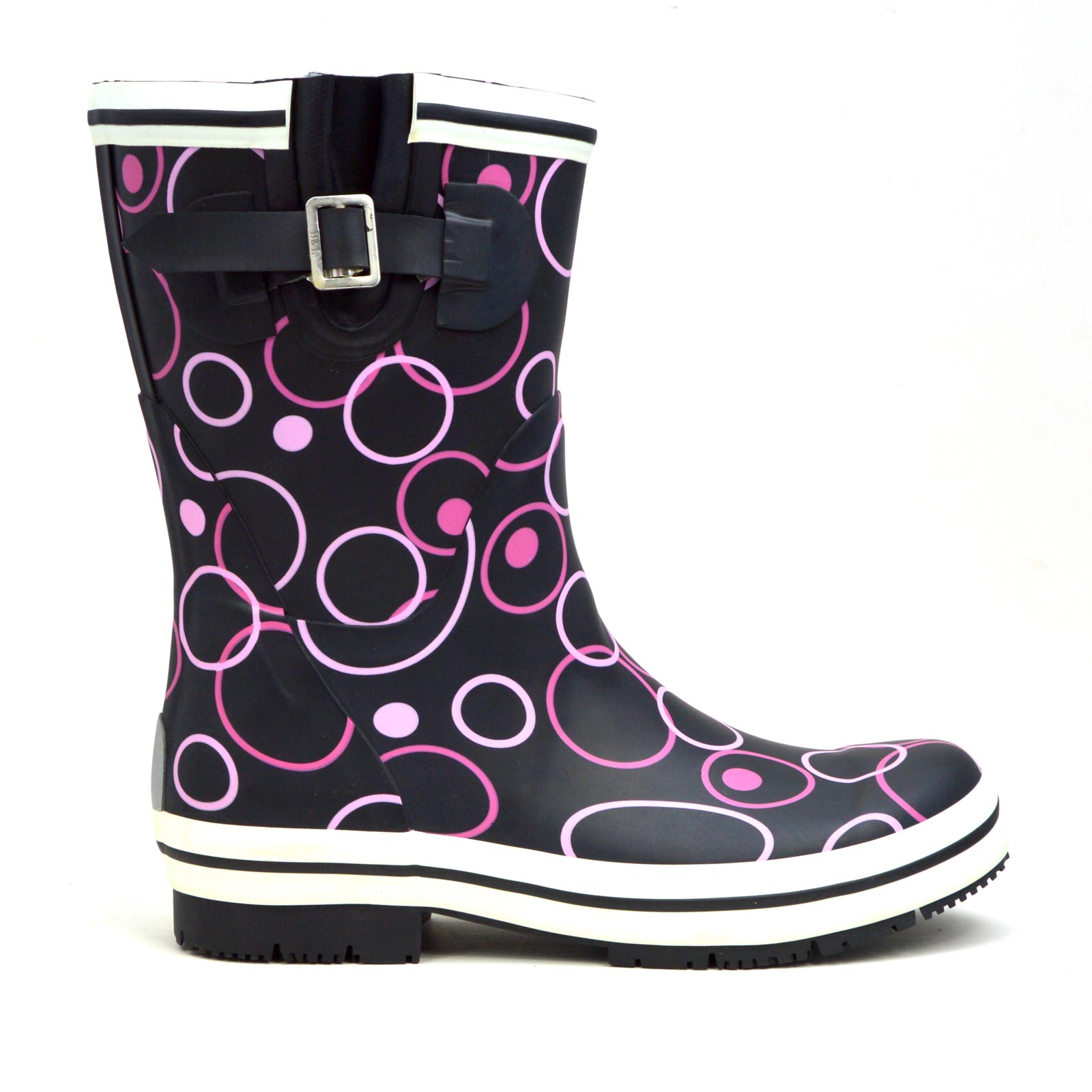 Pink Circles Mid Black Gumboots 2 | Wellies Online