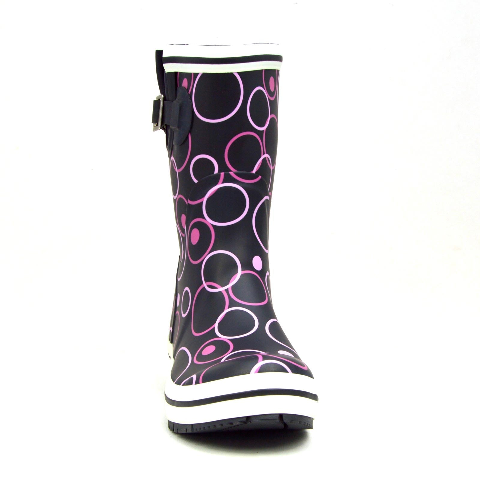 Pink Circles Mid Black Gumboots 8 | Wellies Online