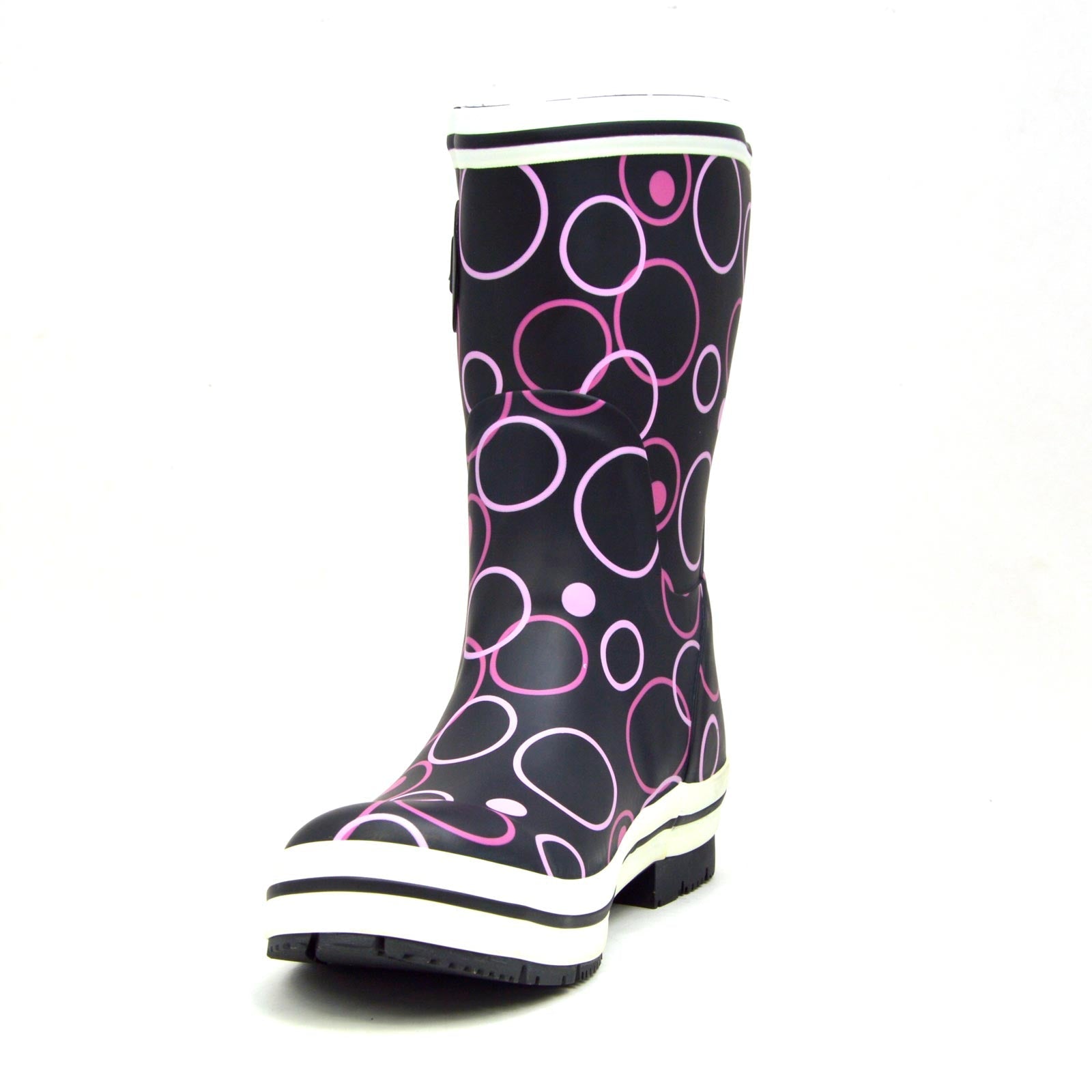 Pink Circles Mid Black Gumboots 10 | Wellies Online