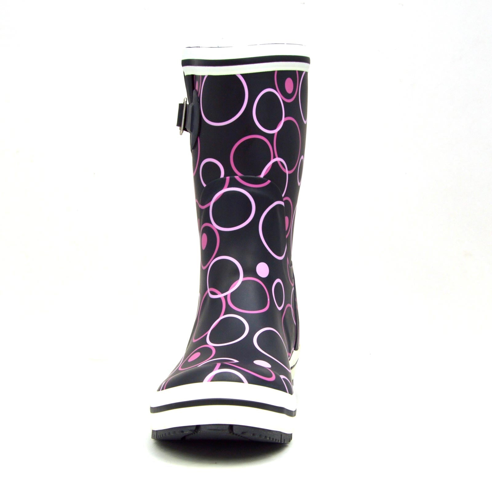 Pink Circles Mid Black Gumboots 9 | Wellies Online