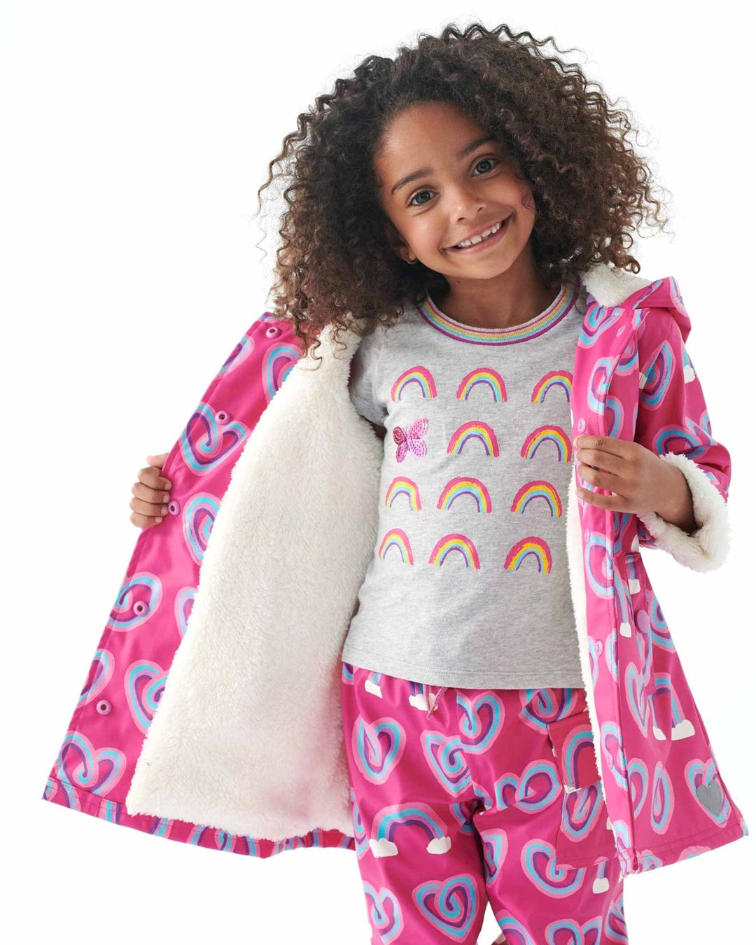 Twisty Rainbow Hearts Sherpa Lined Splash Jacket 2 | Wellies Online