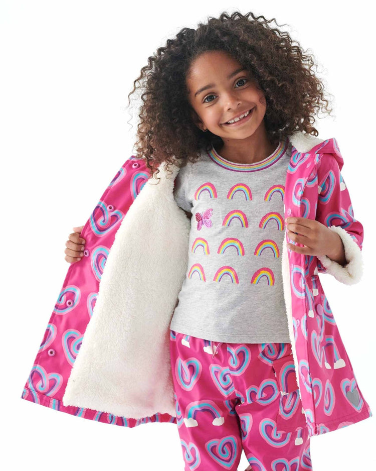 Twisty Rainbow Hearts Sherpa Lined Splash Jacket 2 | Wellies Online